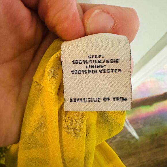 TANYA TAYLOR Yellow Blue Printed Silk Chiffon V-Neckline Maxi Dress Size 2 - Picture 12 of 13